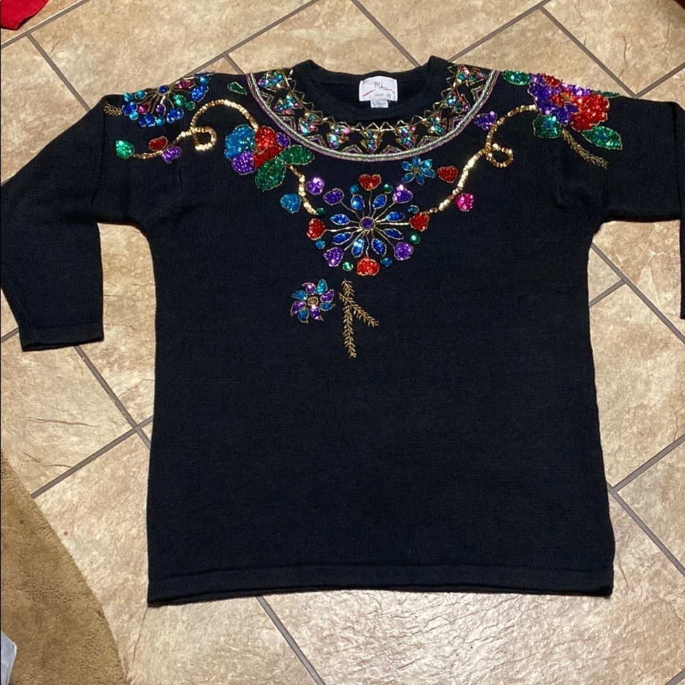 Y2K SML Sport LTD Black and Red Sweater with Vibrant Embellishments Fairy Goth